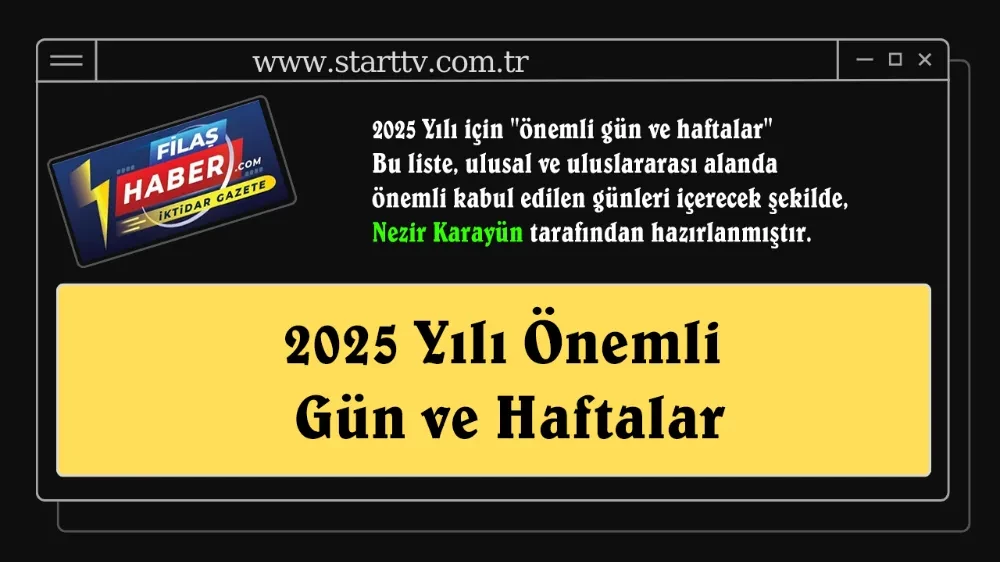 2025 Yılı Önemli Gün ve Haftalar